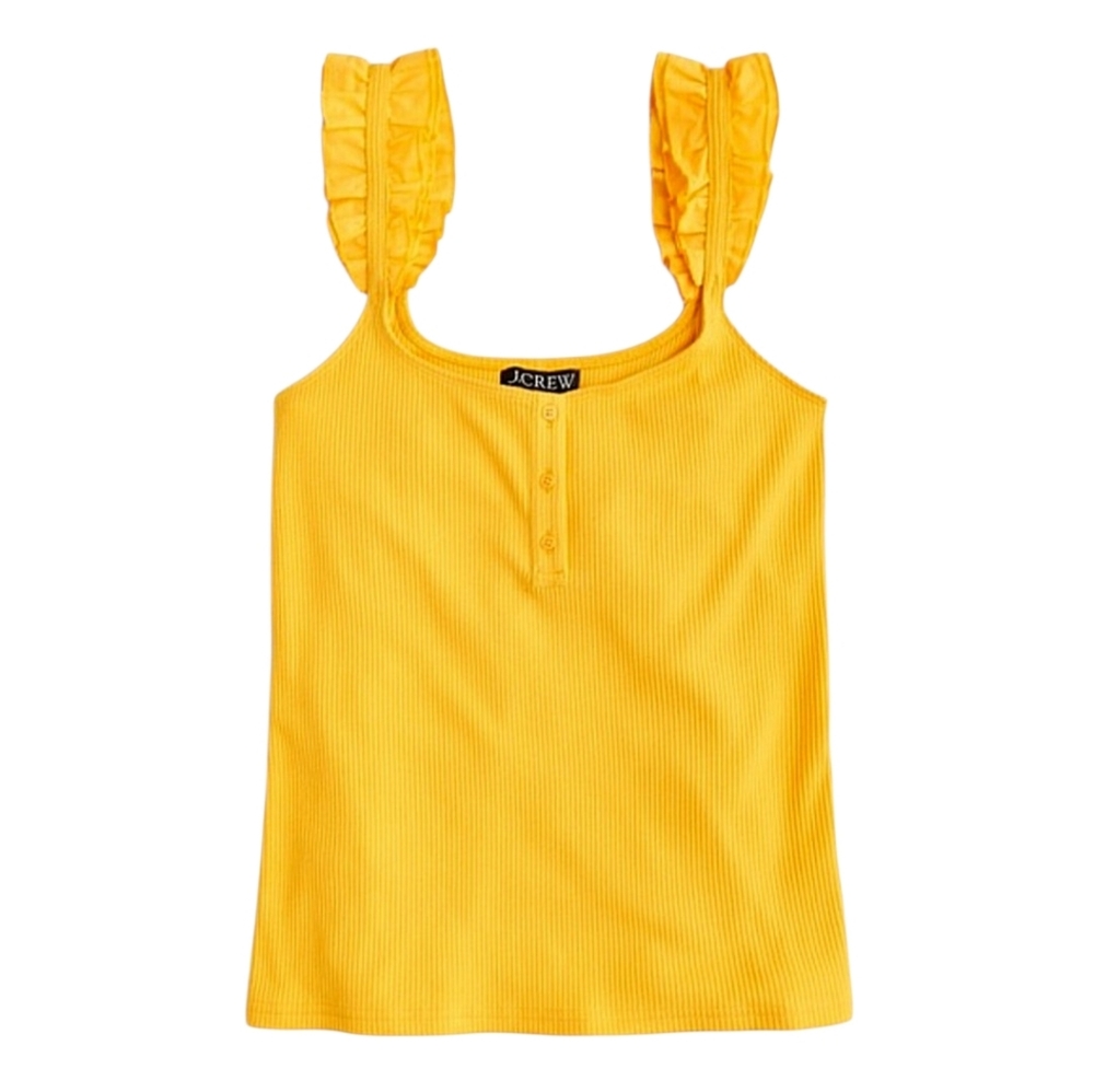 J Crew Vintage Rib scrunchie Strap Henley Camisole Tank Top Solar Yellow NWT